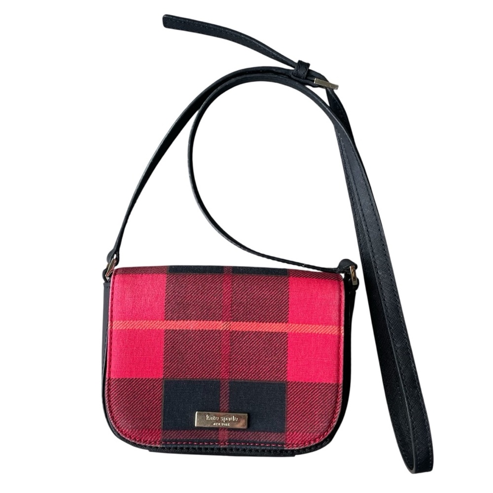 Kate Spade Small Newbury Plaid Crossbody Purse Bag Black and Red Tartan